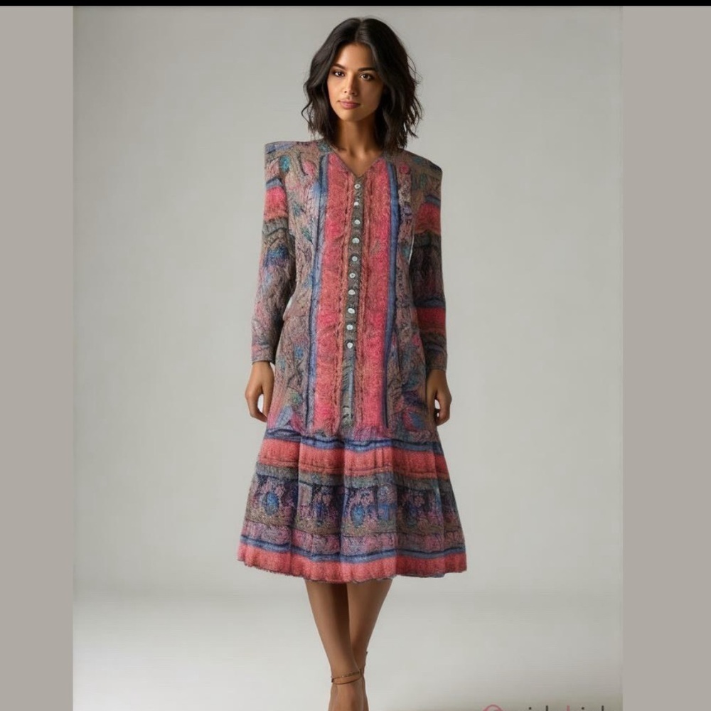 Lady Carol Petites Vintage Paisley Shoulder Pad Skirt Suit Set 14